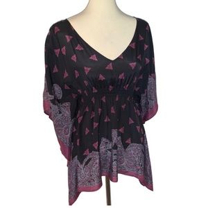 Free People Asymmetrical Paisley Butterfly Sleeve Boho Tunic